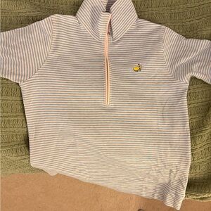 Masters Magnolia Pink & White Striped Half-Zip Pullover with Yellow Whale Emblem